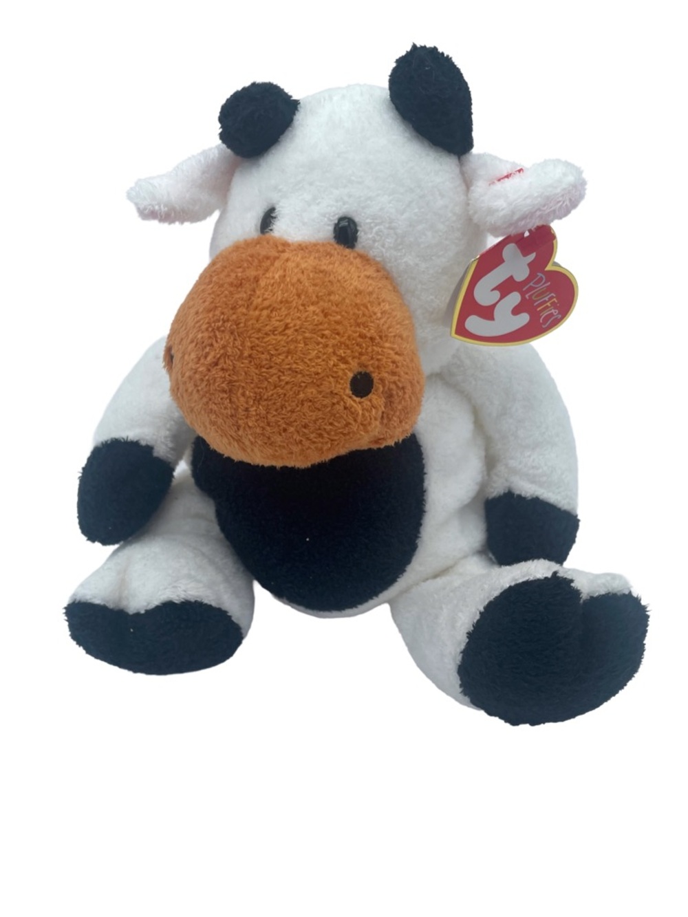 Ty Beanie Baby Plush Cow “Grazer” Stuffed Animal - White, Black & Brown Muzzle